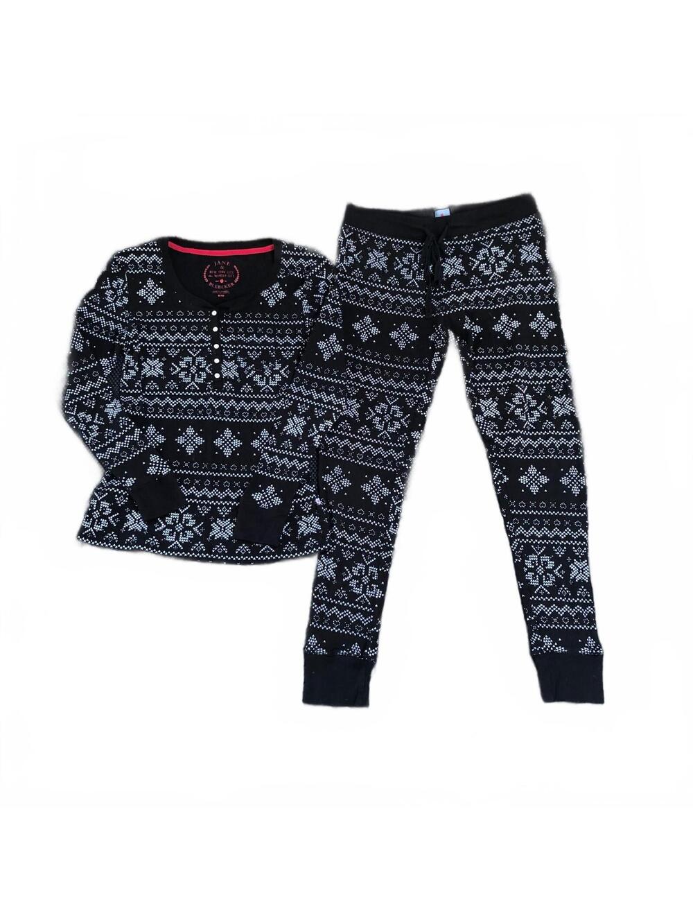 Jane & Bleecker Black and White Fair Isle Thermal Pajama Set Size S/M